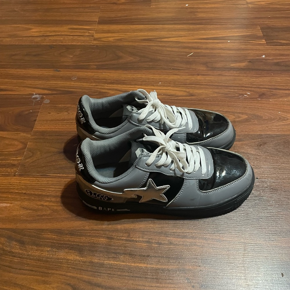 Bape Gray and Black Star Sneakers